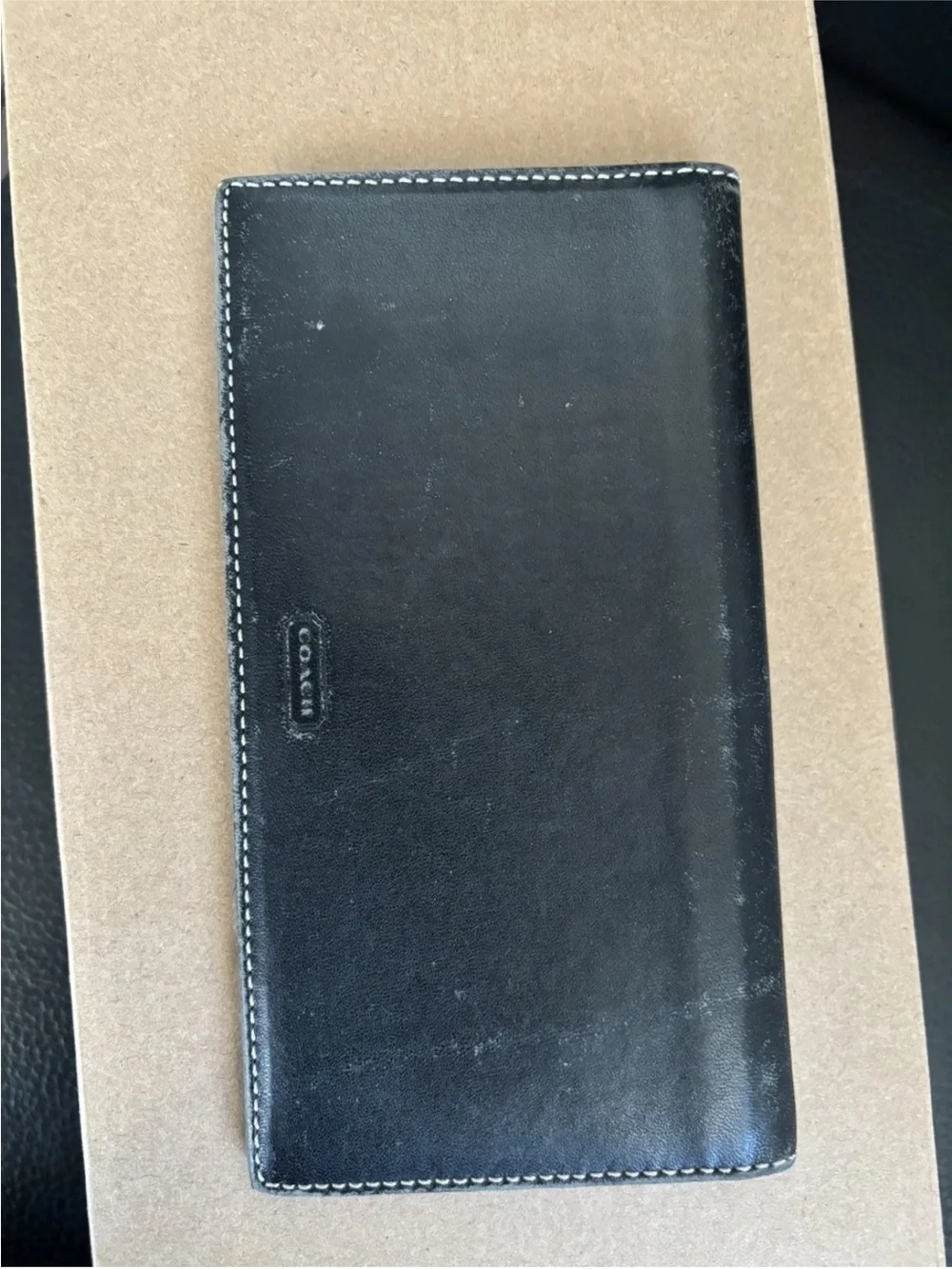 Coach Brand Vintage SoftBlack Leather Checkbook Wallet with Contrast Stitching
